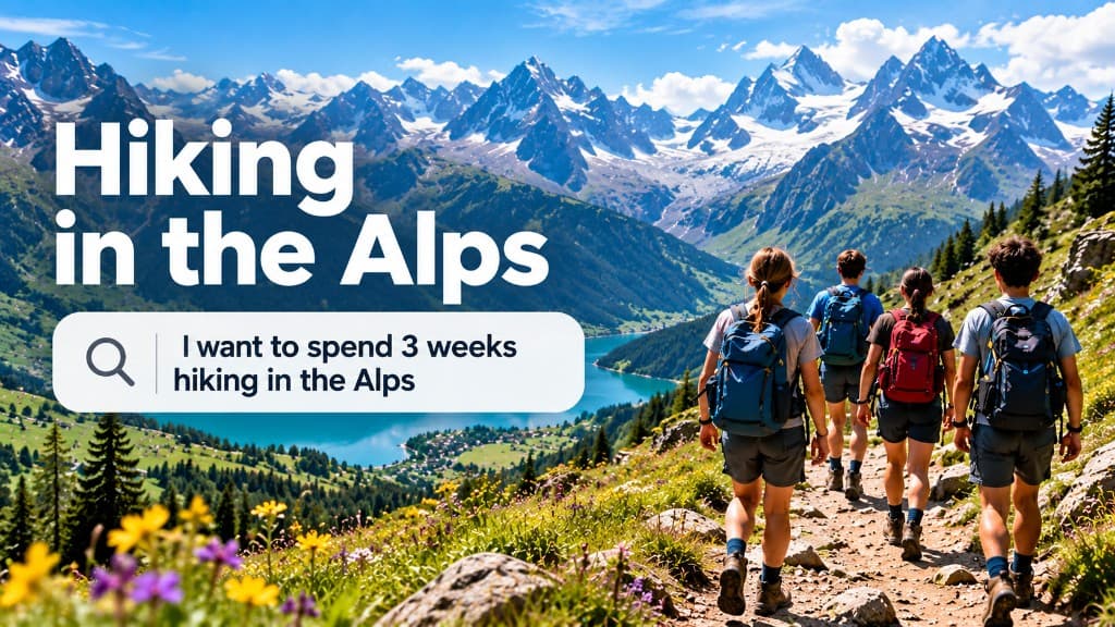 Hiking in the Alps. Search: I want to spend 3 weeks hiking in the Alps.